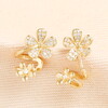 Crystal Twin Flower Stud Earrings in Gold