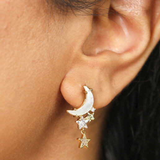 Mother of Pearl Moon & Star Earrings in Gold