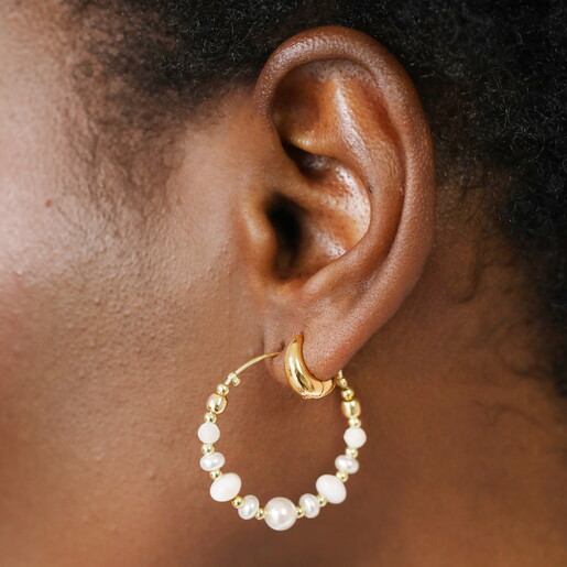 organic pearl hoop earrings in gold