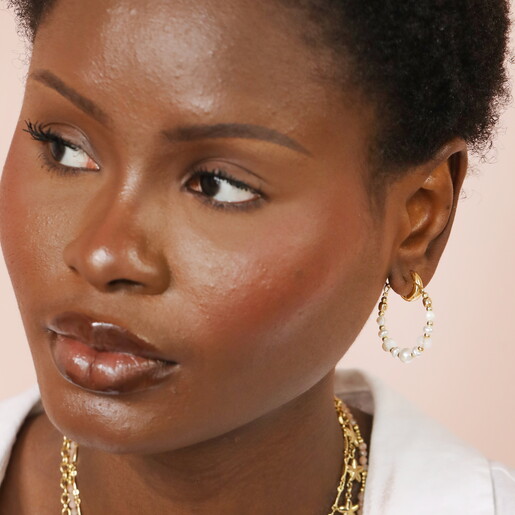 organic pearl hoop earrings in gold