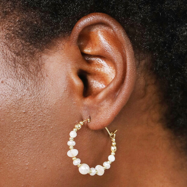 Organic Pearl Hoop Earrings in Gold