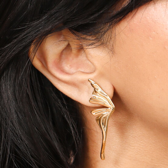 Stainless Steel Angel Wing Drop Earrings in Gold
