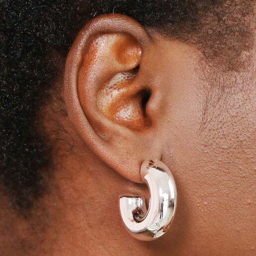 Polished Surface Silver Chunky Hoops with Gold Bullet Push Backs