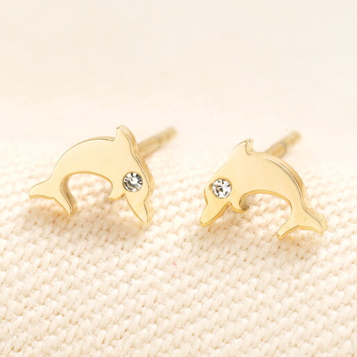 dolphin stud earrings with cubic zirconia detailing