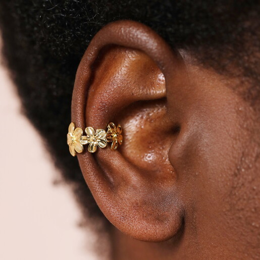 Stainless Steel Flower Ear Cuff in Gold