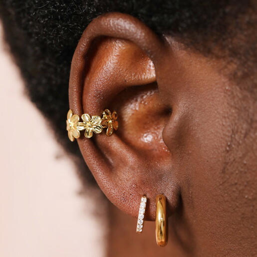 Stainless Steel Flower Ear Cuff in Gold