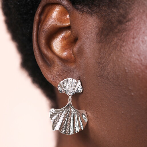 Stainless Steel Ginkgo Drop Earrings
