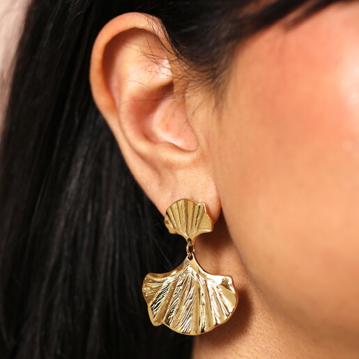 Stainless Steel Ginkgo Drop Earrings in Gold