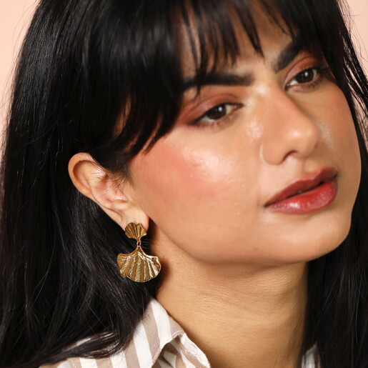 Stainless Steel Ginkgo Drop Earrings in Gold