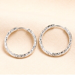 Stainless Steel Hammered Hoop Earrings in Silver