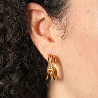 Stainless Steel Hammered Illusion Hoop Earrings in Gold
