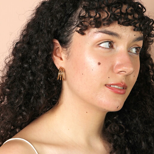 Stainless Steel Hammered Illusion Hoop Earrings in Gold