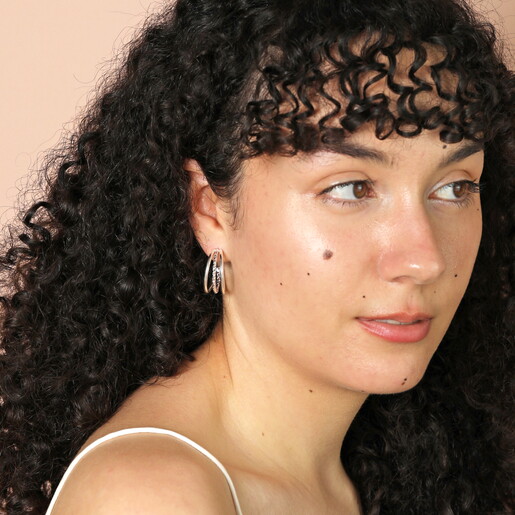 Stainless Steel Hammered Illusion Hoop Earrings in Silver