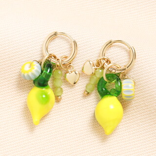 Stainless Steel Lemon Charm Hoop Earrings in Gold
