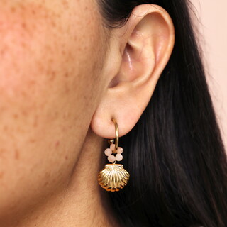 Stainless Steel Shell Charm Hoop Earrings in Gold