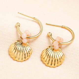 Stainless Steel Shell Charm Hoop Earrings in Gold