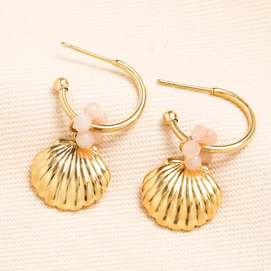 Stainless Steel Shell Charm Hoop Earrings in Gold