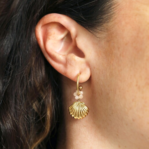 Stainless Steel Shell Charm Hoop Earrings in Gold