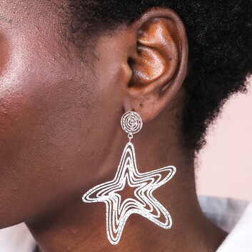 Stainless Steel Starfish Drop Earrings in Silver