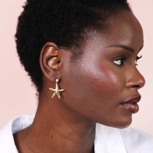 Stainless Steel Starfish Drop Earrings in Gold
