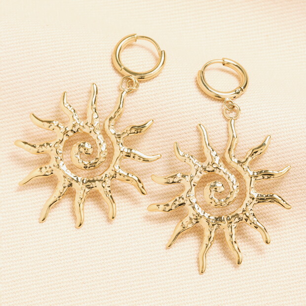 Stainless Steel Sun Hoop Earrings in Gold
