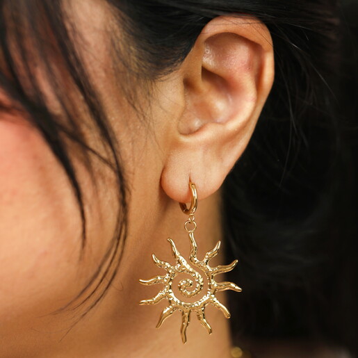 A pair of stainless steel hoop sun earrings 