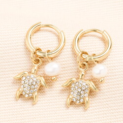 Stainless Steel Turtle Charm Huggie Hoop Earrings in Gold