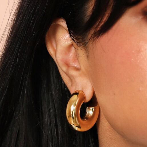 Stainless Steel Wide Hoop Earrings in Gold