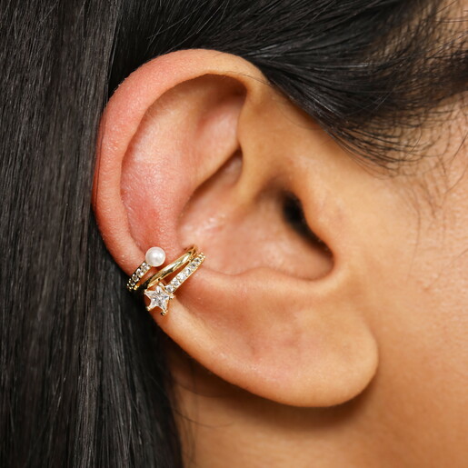 Star and Pearl Crystal Ear Cuff in Gold