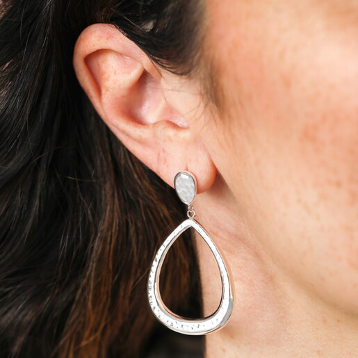 Teardrop Hammered Drop Earrings in Silver