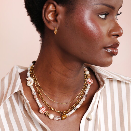 Semi Precious Coastal Beaded Necklace in Gold