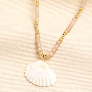 Dusky Pink Beaded Shell Pendant Necklace In Gold