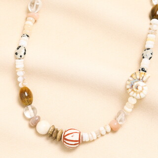Semi Precious Coastal Beaded Necklace in Gold
