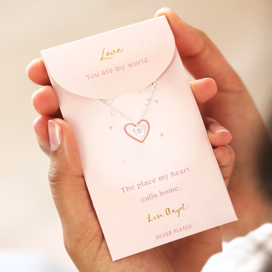 Silver Crystal Heart Carded Necklace