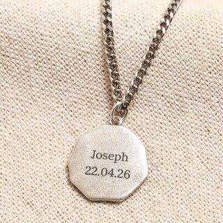 Men's Personalised Stainless Steel Hexagon Pendant Necklace in Silver