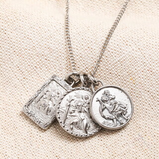 Men's Stainless Steel Vintage St Christopher Charms Long chain Necklace in Silver