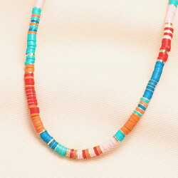 Multicolour Disc Beaded Necklace in Gold