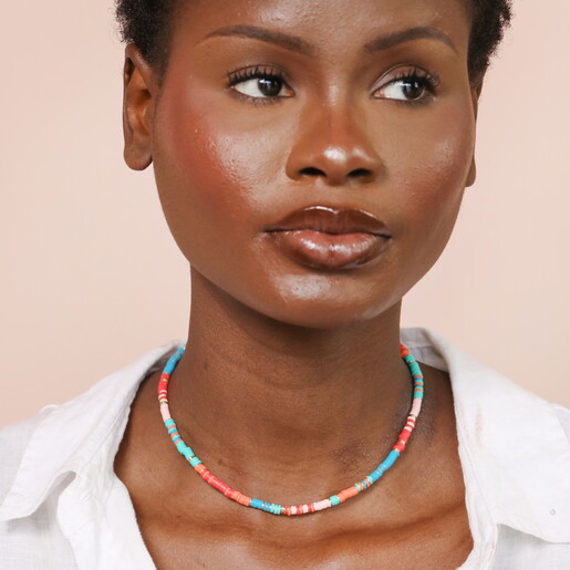 Multicolour Disc Beaded Necklace in Gold