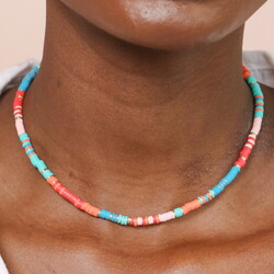 Multicolour Disc Beaded Necklace in Gold