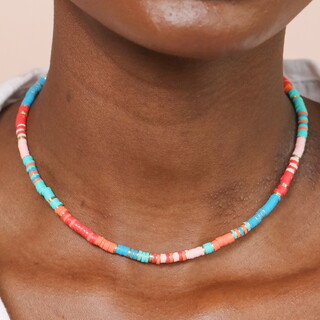 Multicolour Disc Beaded Necklace in Gold