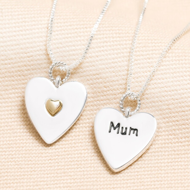 'Mum' Heart Pendant Necklace in Silver