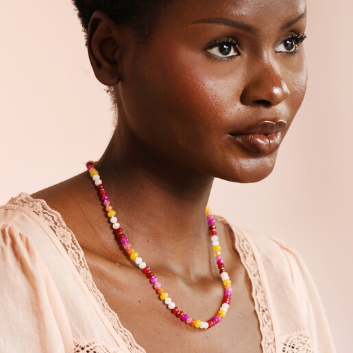 beaded necklace in sunset colours