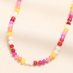Pink and Burgundy Beaded Necklace in Gold