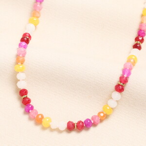 Pink and Burgundy Disc Beaded Necklace in Gold