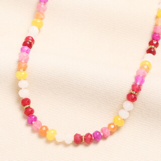 Pink and Burgundy Beaded Necklace in Gold