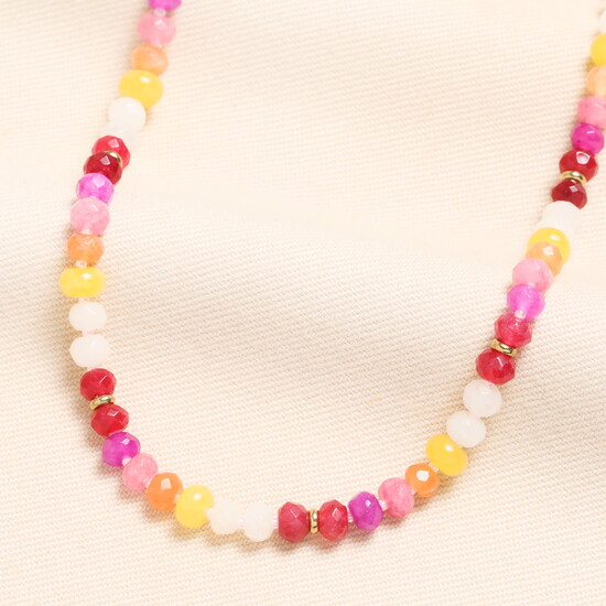 Pink and Burgundy Disc Beaded Necklace in Gold