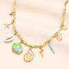 Stainless Steel Green and Blue Sea Charm Necklace in Gold