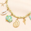 Stainless Steel Green and Blue Sea Charm Necklace in Gold