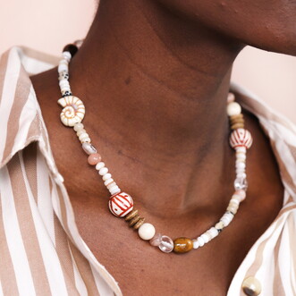 Semi Precious Coastal Beaded Necklace in Gold