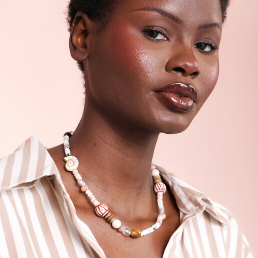 Semi Precious Coastal Beaded Necklace in Gold